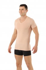 Maillot de corps fonctionnel anti transpiration manches courtes col v inviisble couleur chair 