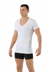 Maillot de corps fonctionnel anti transpiration manches courtes col deep-v blanc 