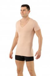 Maillot de corps fonctionnel anti transpiration manches courtes col deep-v inviisble couleur chair 