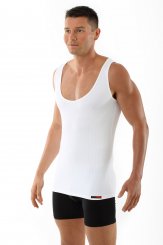 Débardeur blanc Marcel grand col en microfibre à rayures transparentes 