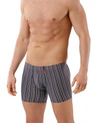 Boxer ajusté rayé rou ge-gris-noir en microfibre 